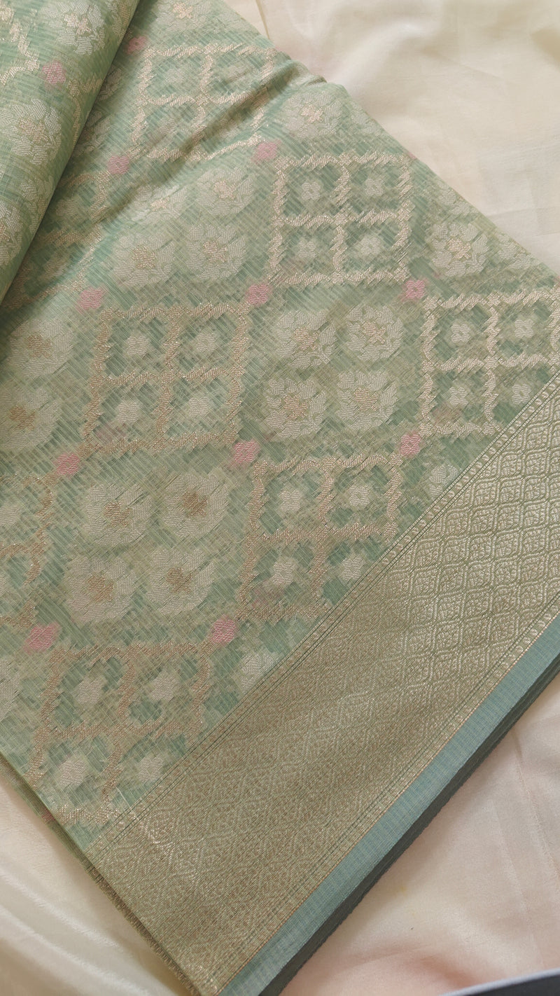Green Kota Cotton Zari Saree