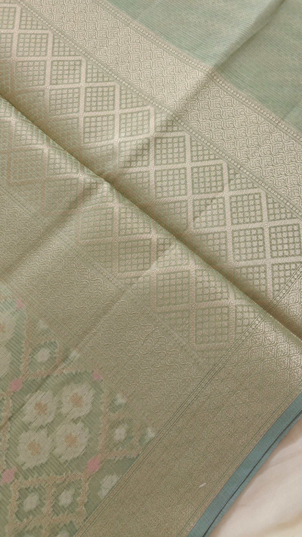 Green Kota Cotton Zari Saree