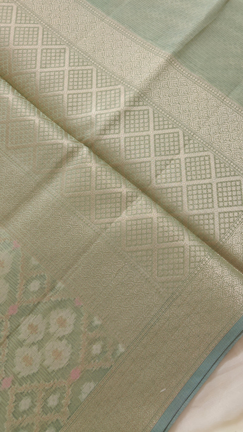 Green Kota Cotton Zari Saree
