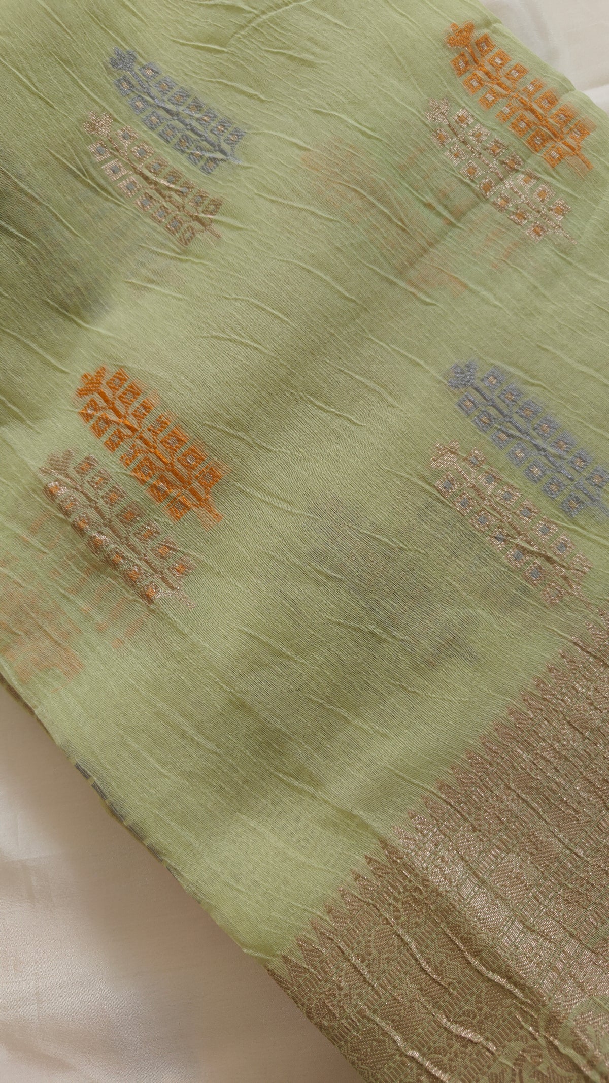 Pista Green Crushed Cotton Saree