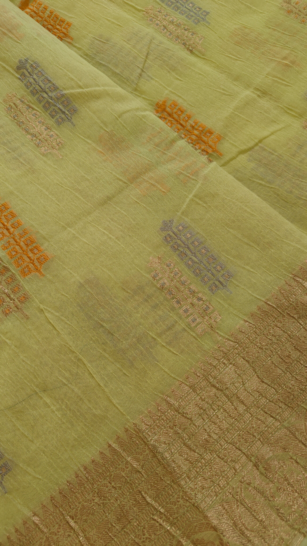 Pista Green Crushed Cotton Saree