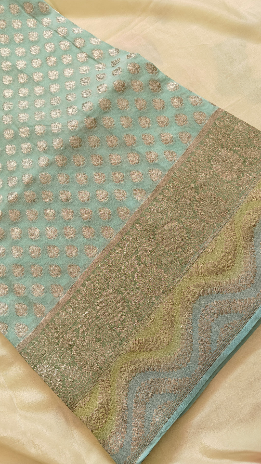 Aqua Blue Georgette Saree Hand-Brush