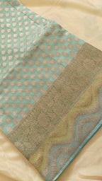 Aqua Blue Georgette Saree Hand-Brush