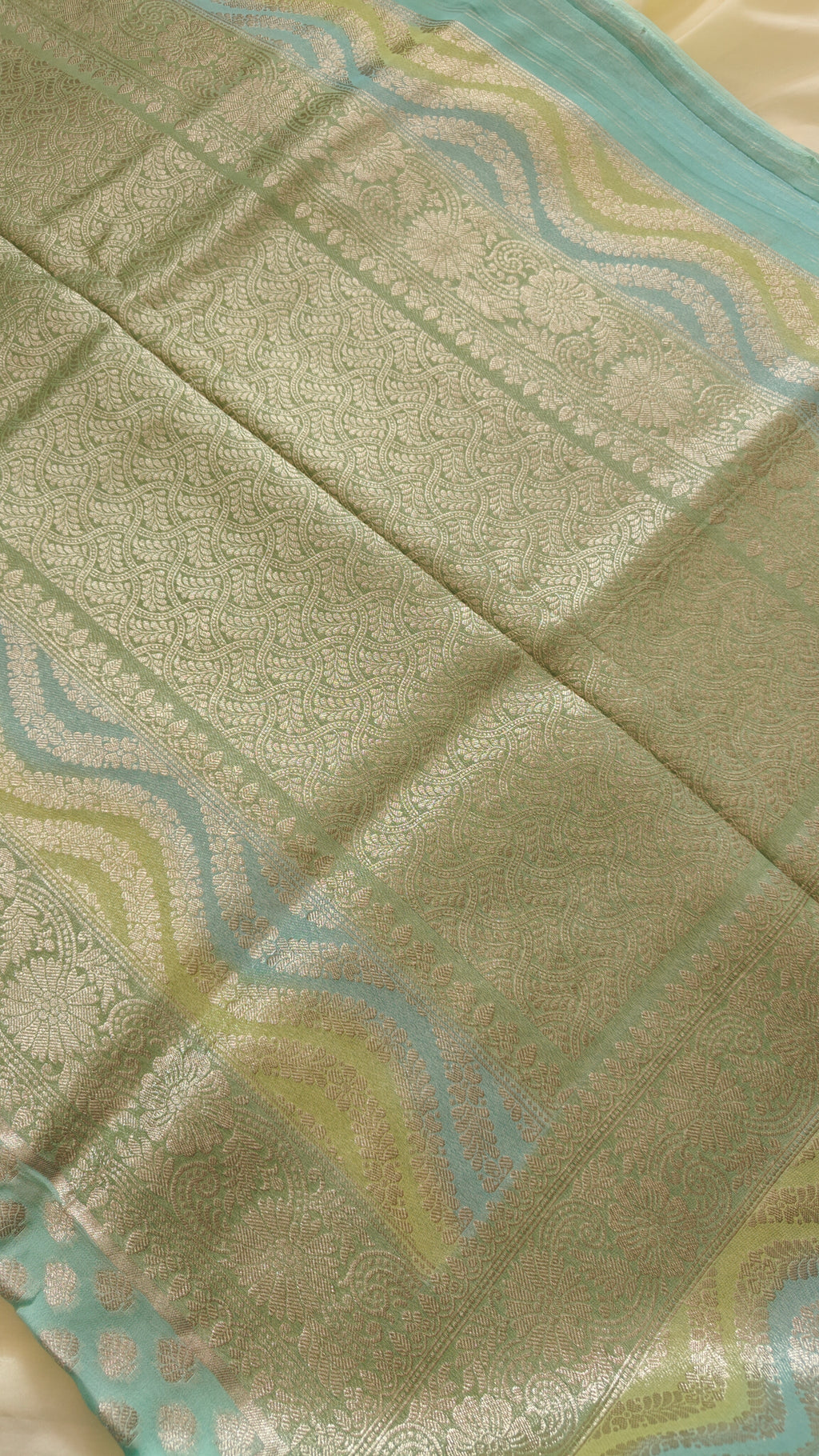 Aqua Blue Georgette Saree Hand-Brush
