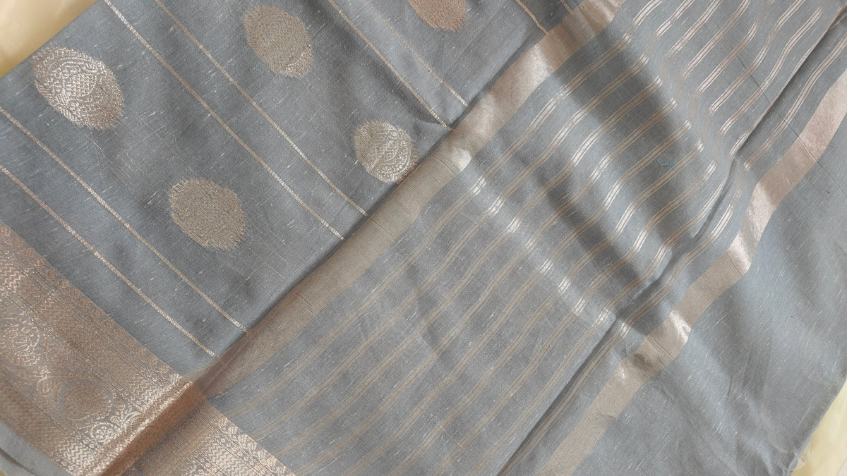 Grey Linen Booti Zari Saree