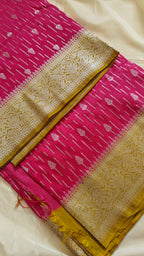 Magenta Pink  Golden Yellow Georgette Saree