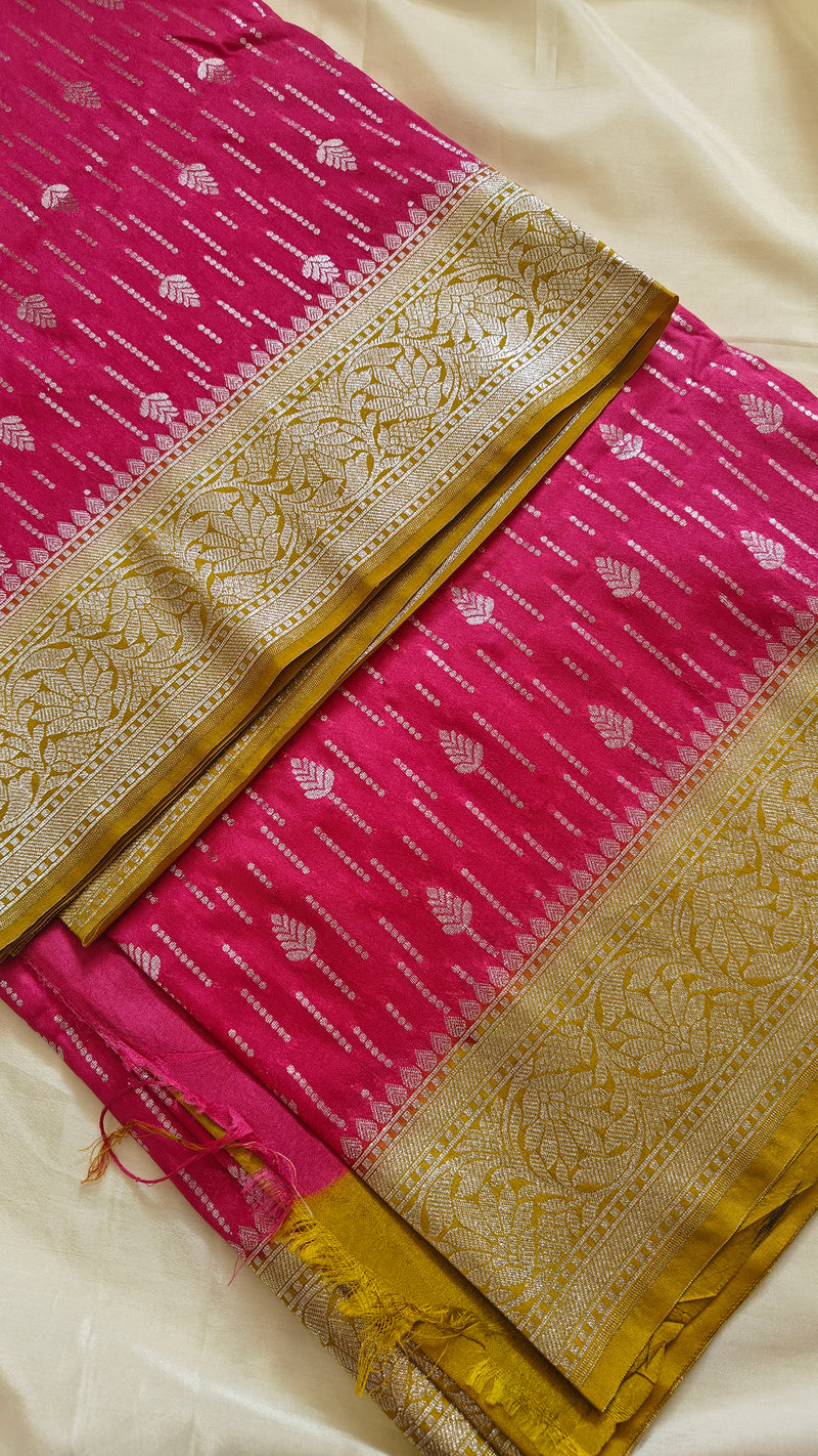 Magenta Pink  Golden Yellow Georgette Saree