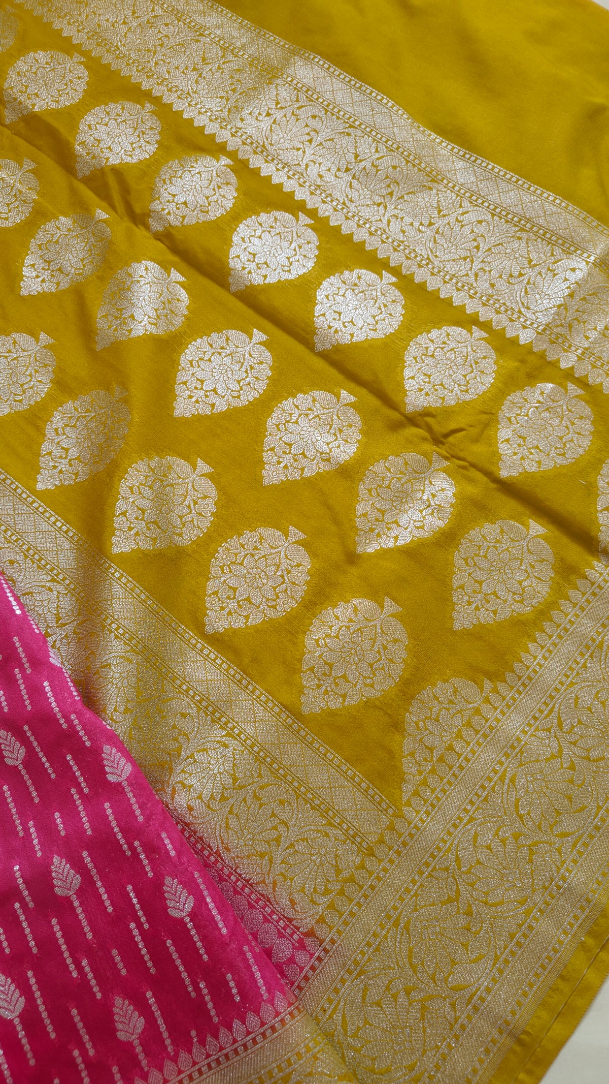 Magenta Pink  Golden Yellow Georgette Saree