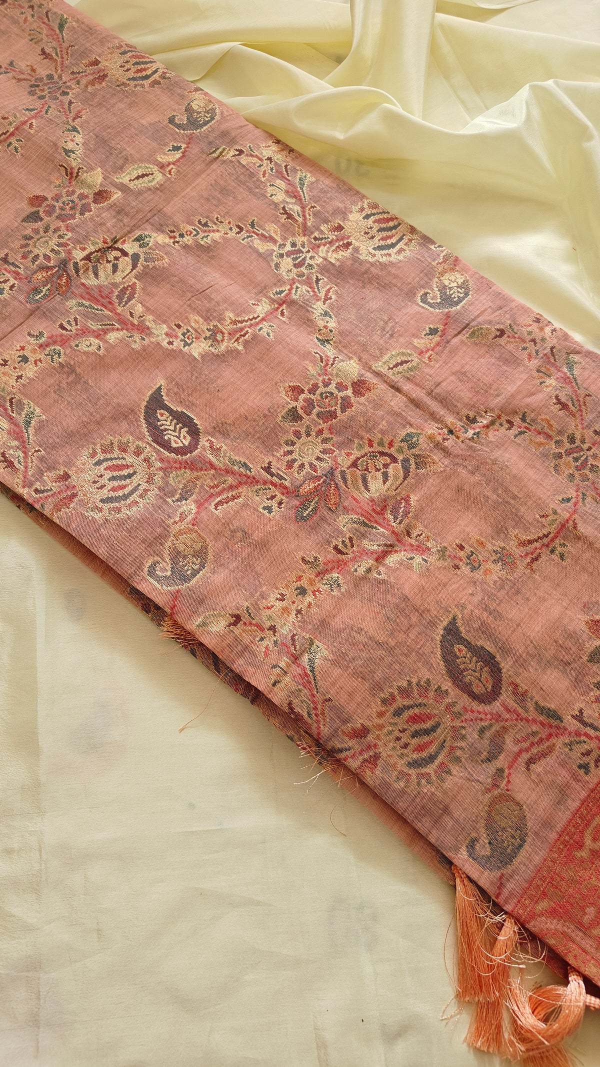 Peach Linen Zari Saree