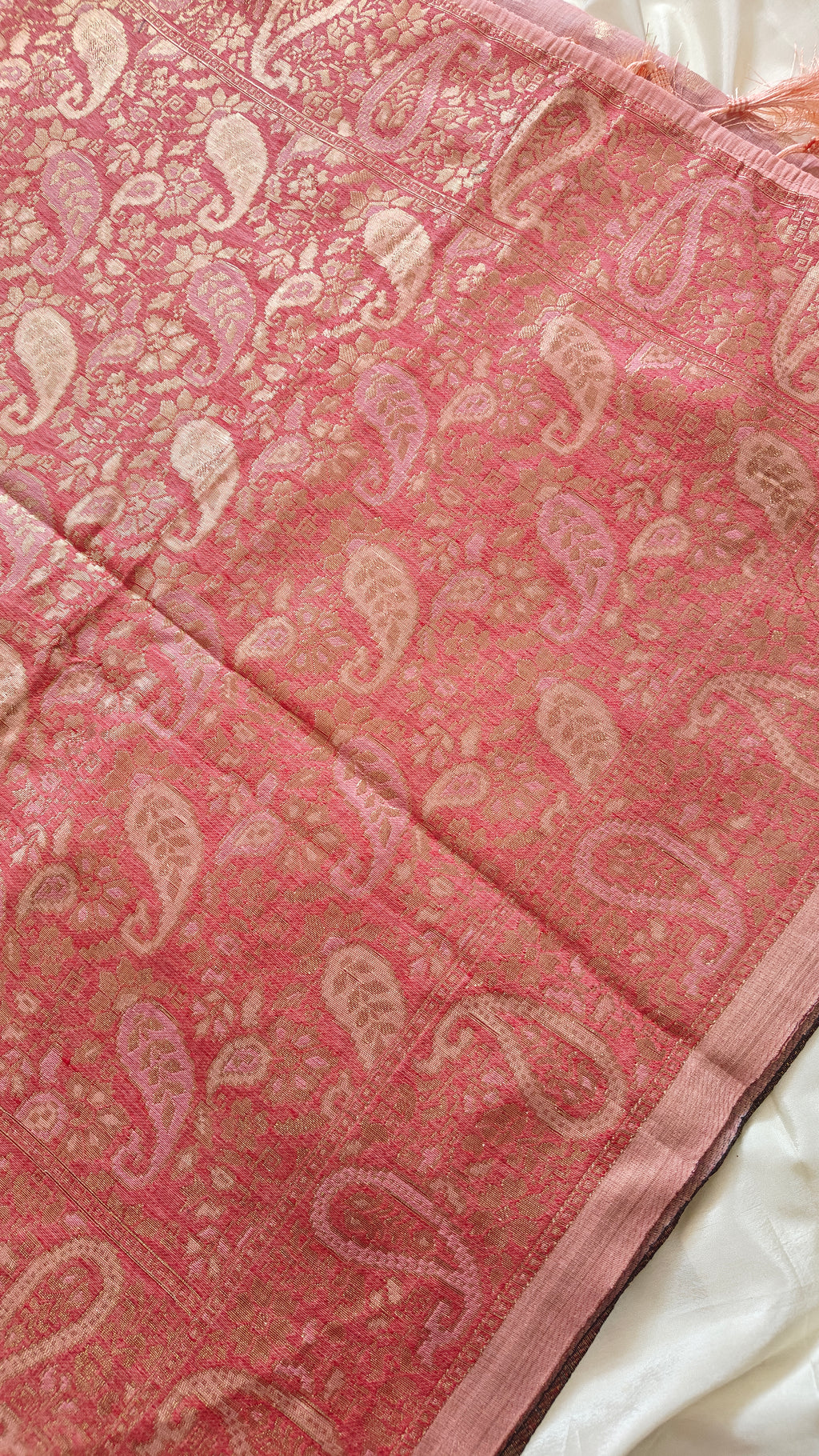 Peach Linen Zari Saree