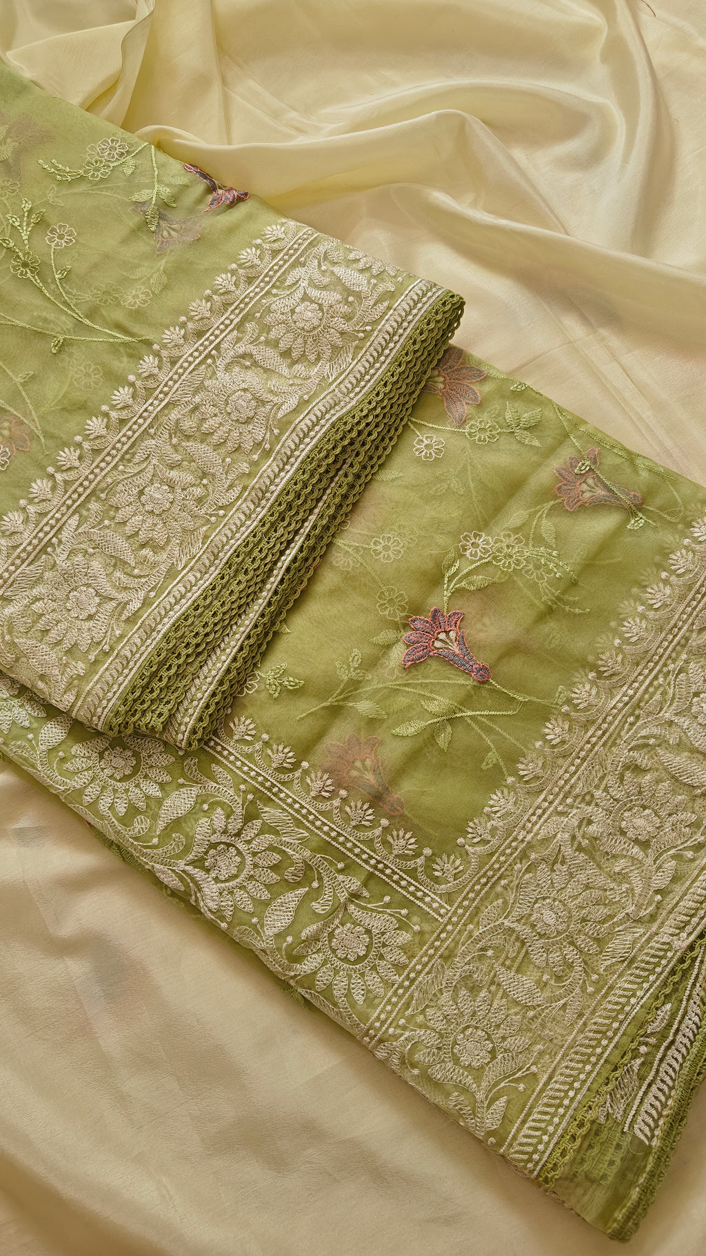 Parrot Thread Work Organza Saree