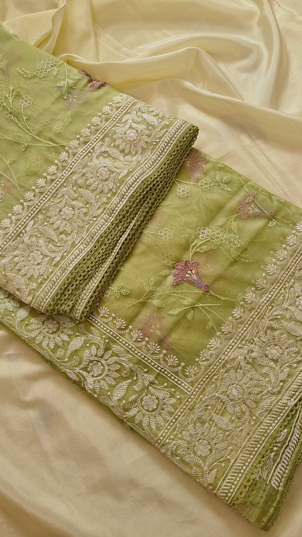 Parrot Thread Work Organza Saree