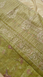 Parrot Thread Work Organza Saree