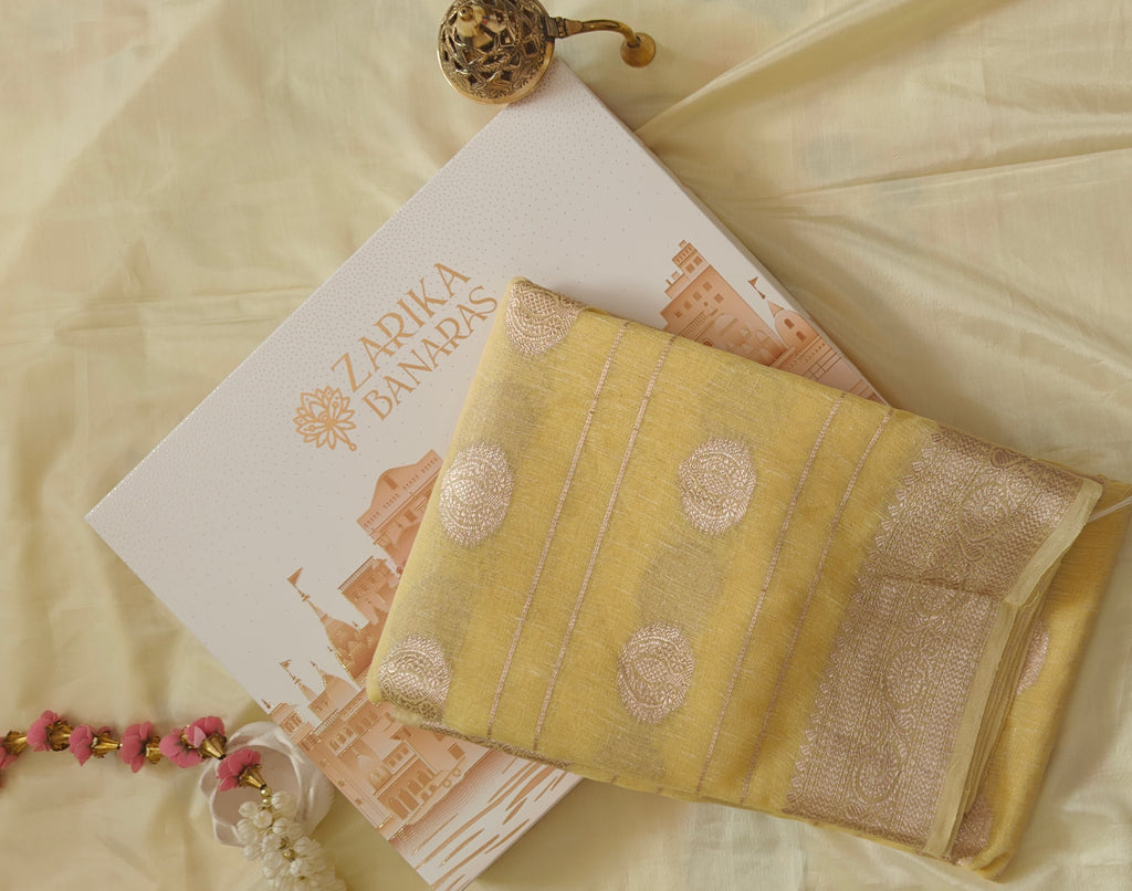 Light Lemon Zari Booti Saree