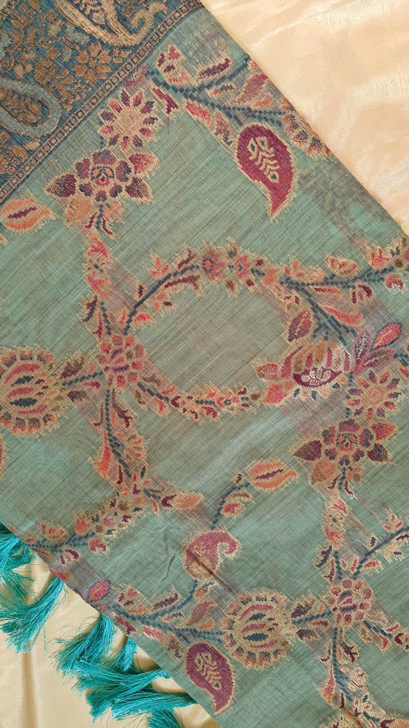 Linen Aqua Blue Zari Saree
