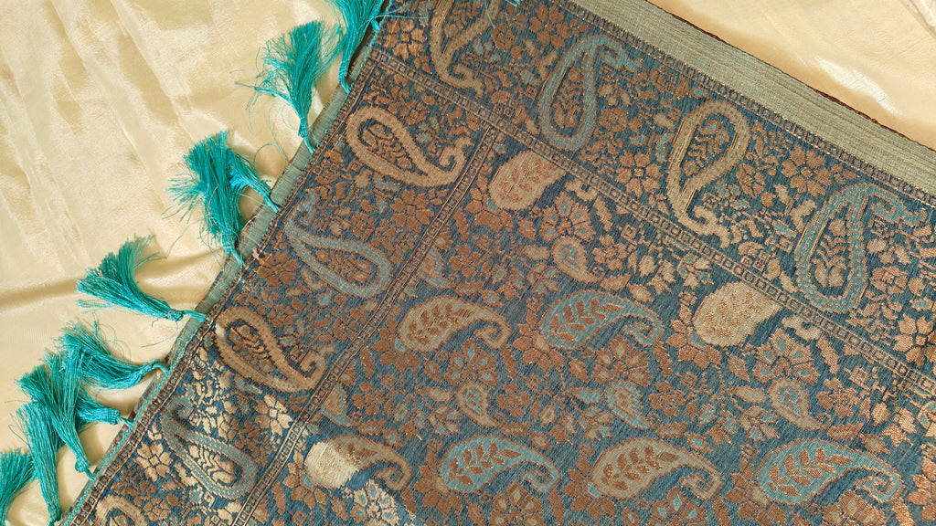 Linen Aqua Blue Zari Saree