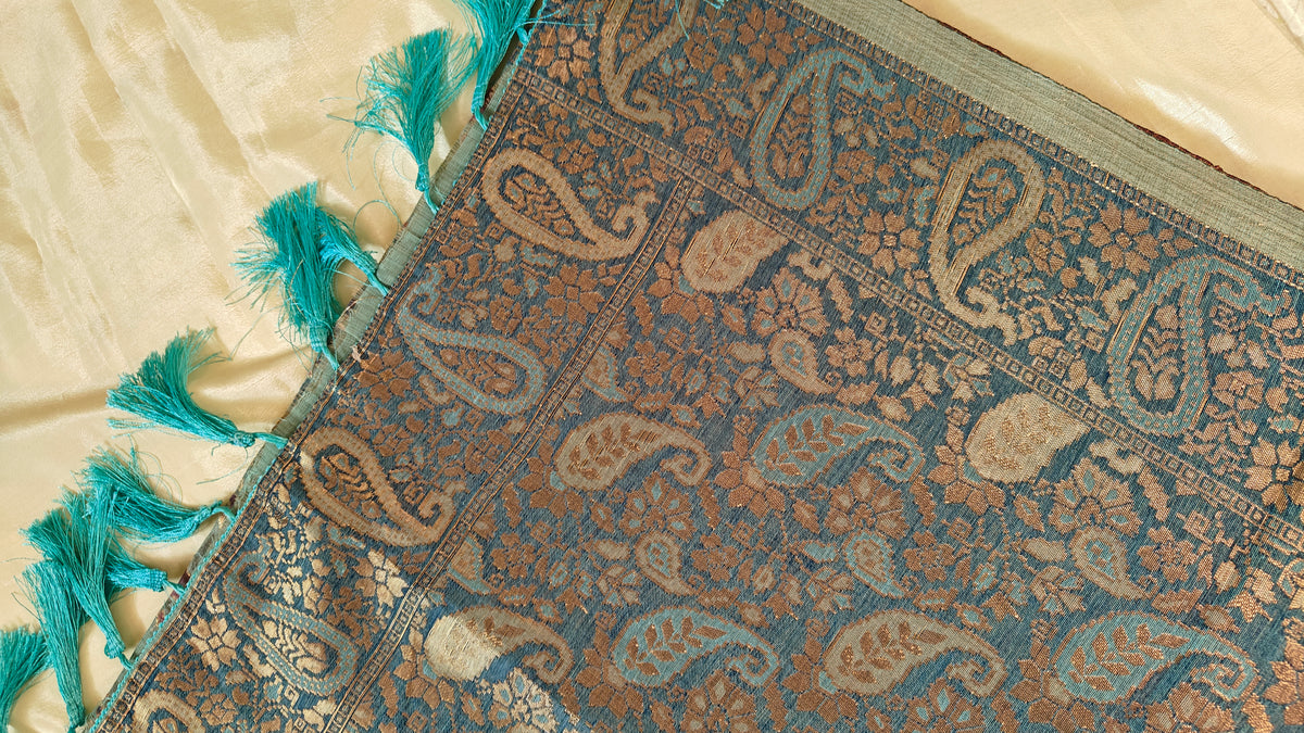 Linen Aqua Blue Zari Saree