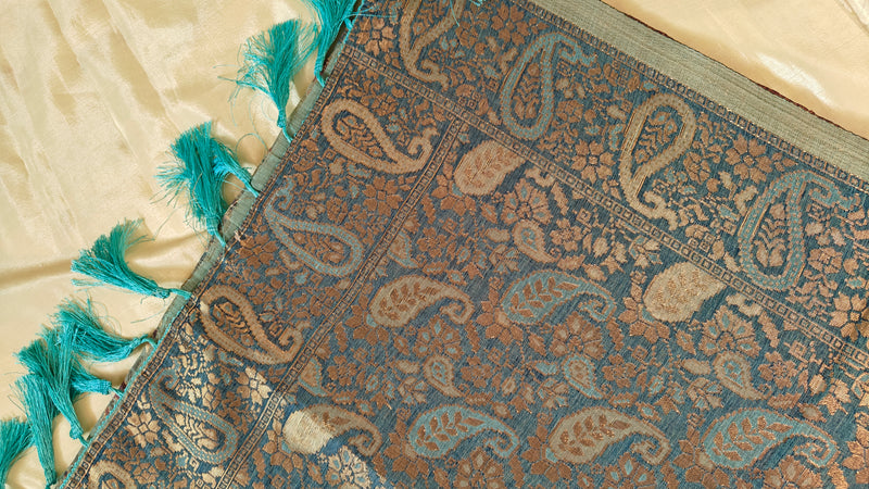 Linen Aqua Blue Zari Saree