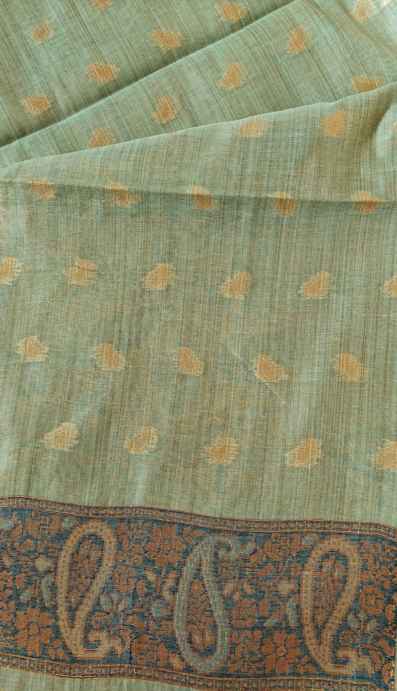 Linen Aqua Blue Zari Saree