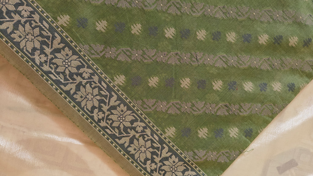 Green Cotton Thread Work Saree