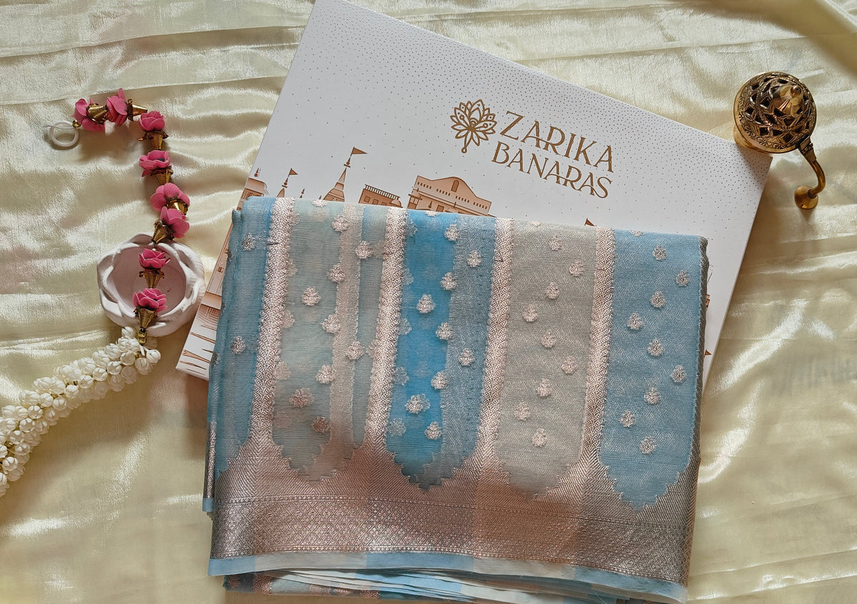 Light Blue Pastel Organza Saree