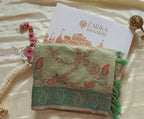 Pista Green Linen Saree Zari Jaal Work