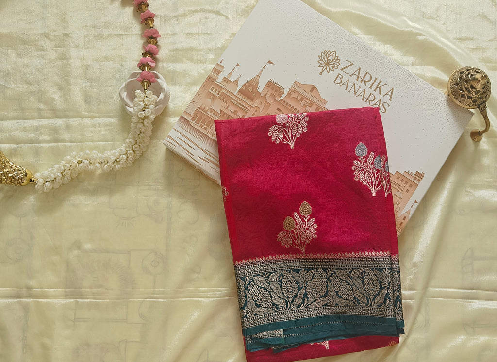 Magenta Pink Meenakari floral Banarasi