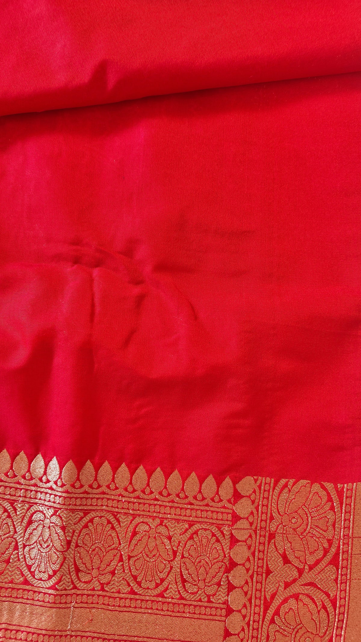 Red Saree with Golden Zari Jaal Work