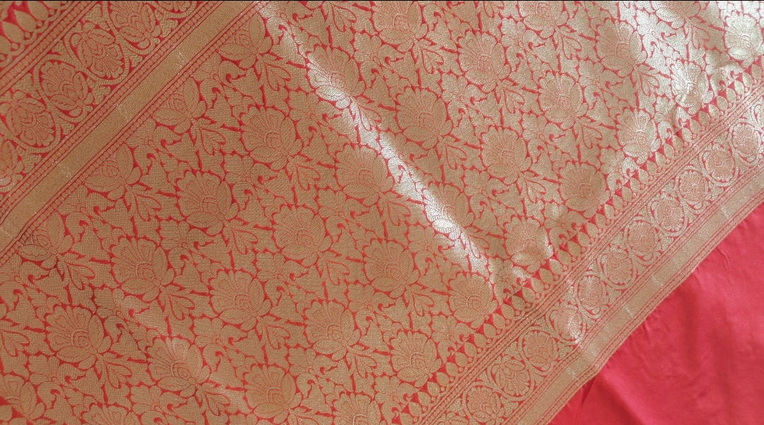 Red Saree with Golden Zari Jaal Work