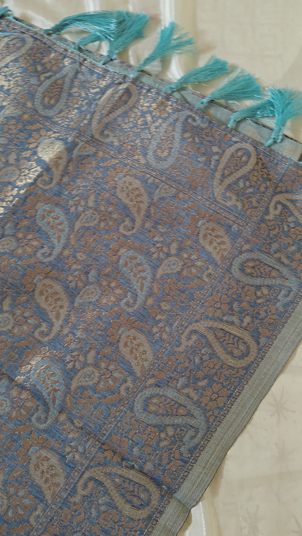 Linen Aqua Blue Zari Saree