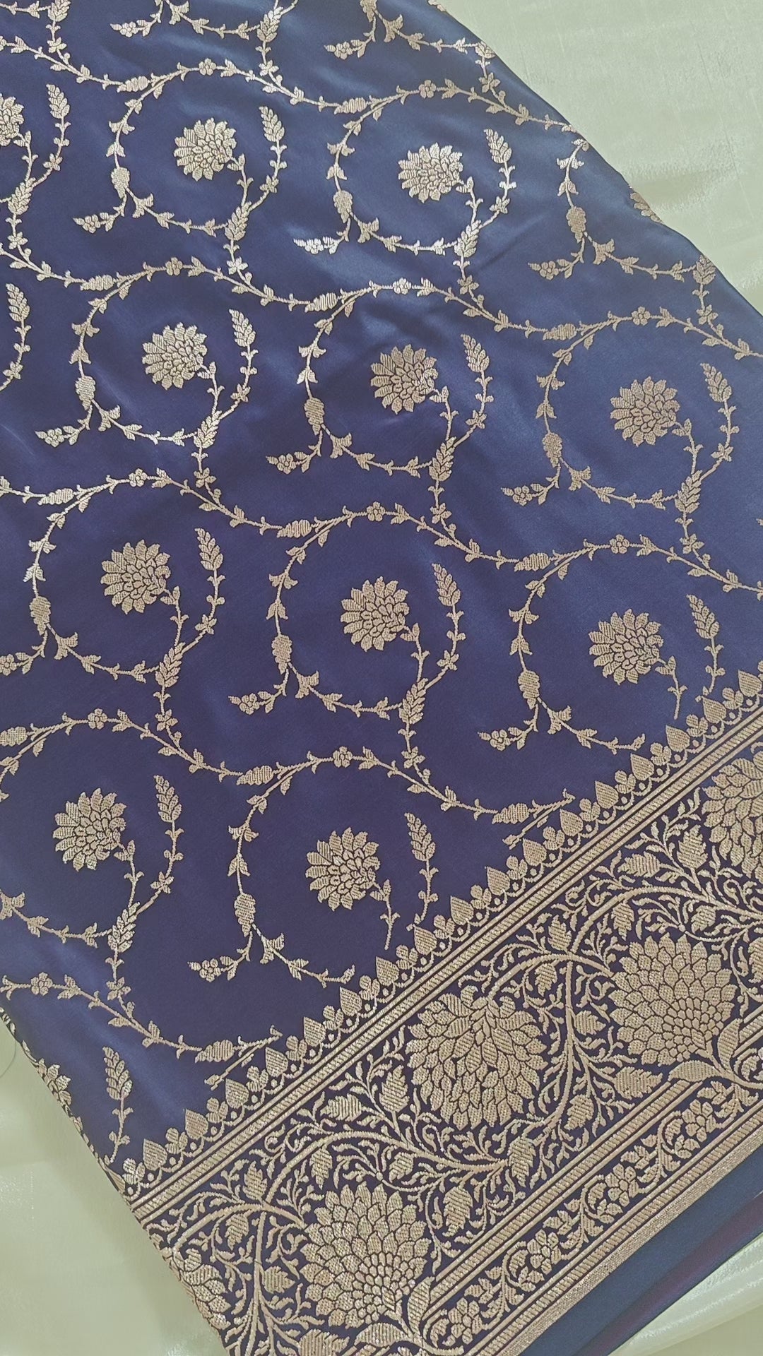 Navy Blue Silk Zari Jaal Saree