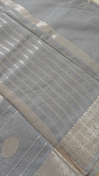Grey Linen Booti Zari Saree