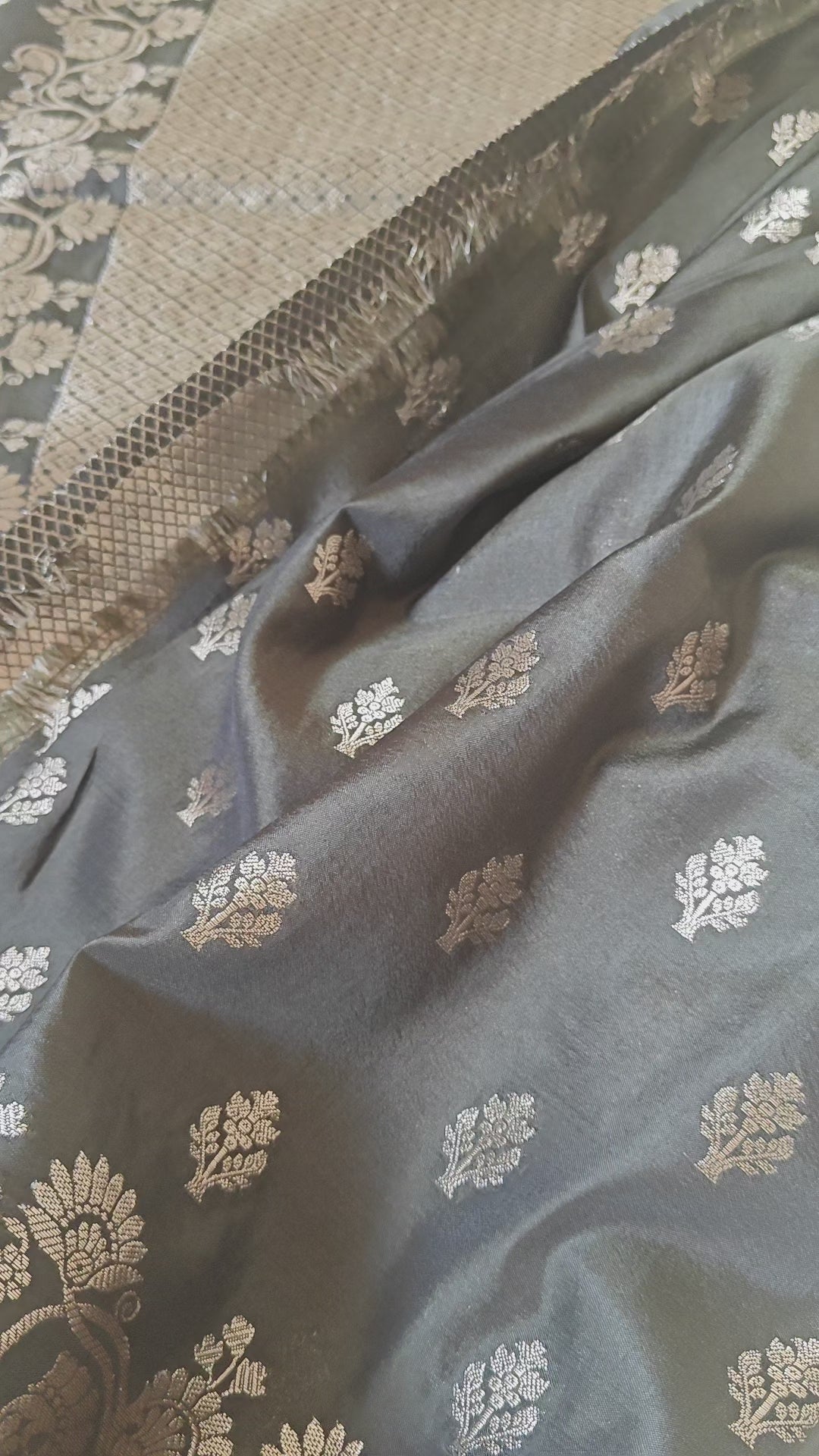 Olive Banarasi Silk Booti Saree
