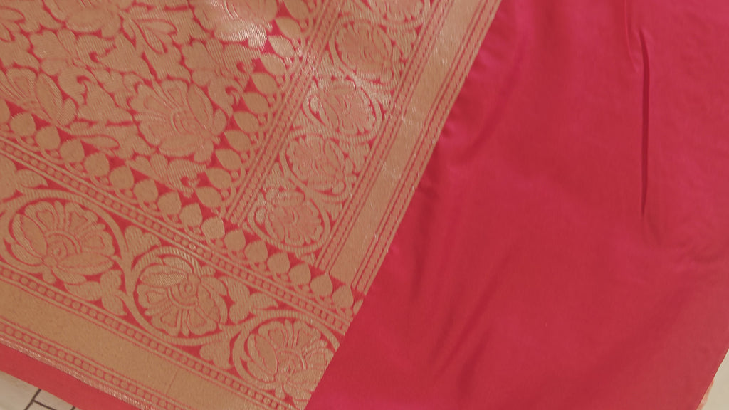 Red Saree with Golden Zari Jaal Work