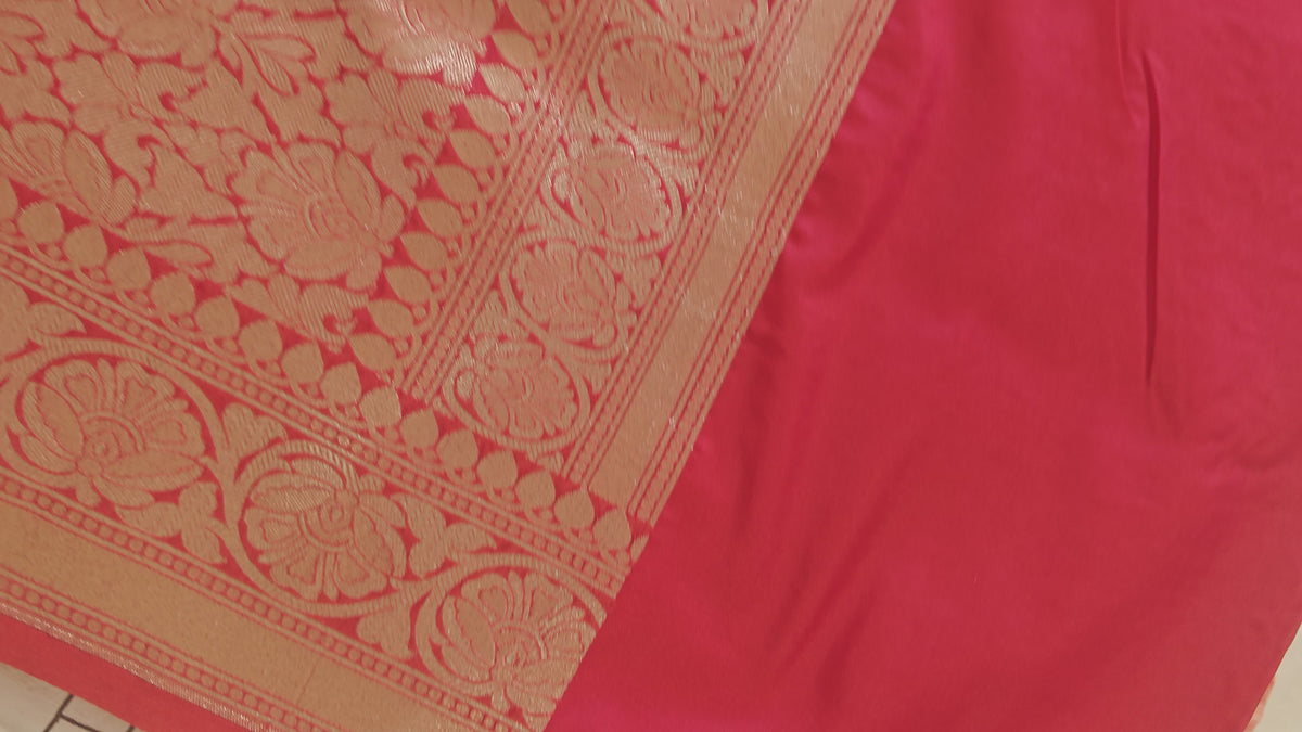 Red Saree with Golden Zari Jaal Work