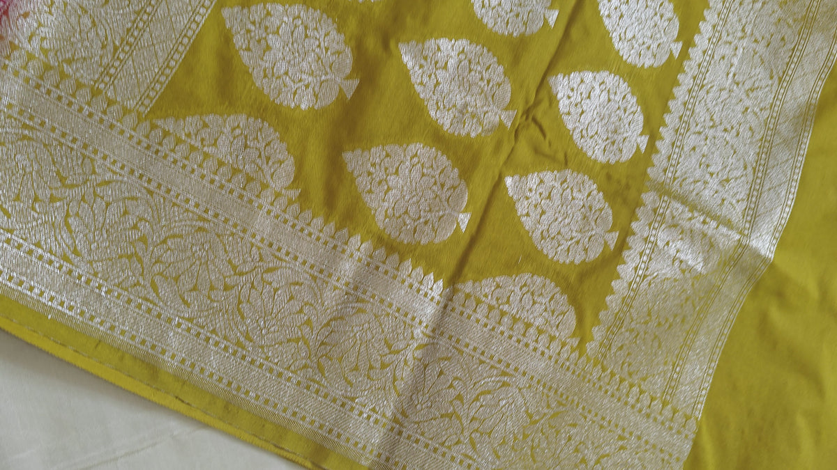 Magenta Pink  Golden Yellow Georgette Saree