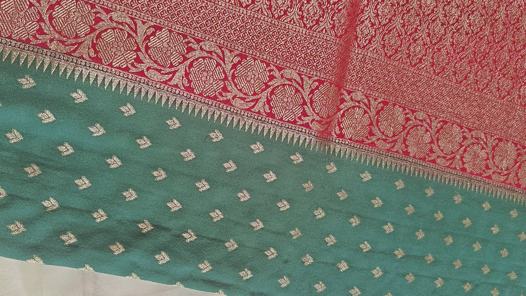 Green Red Georgette Booti Saree