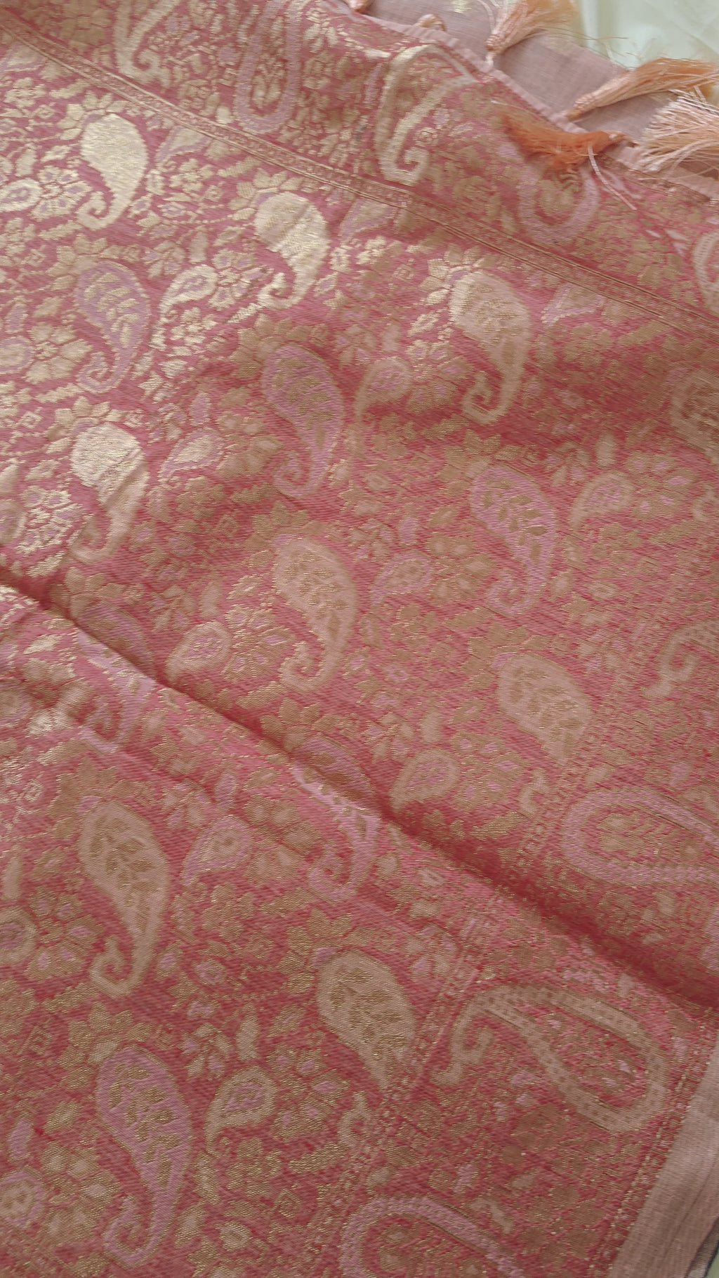Peach Linen Zari Saree