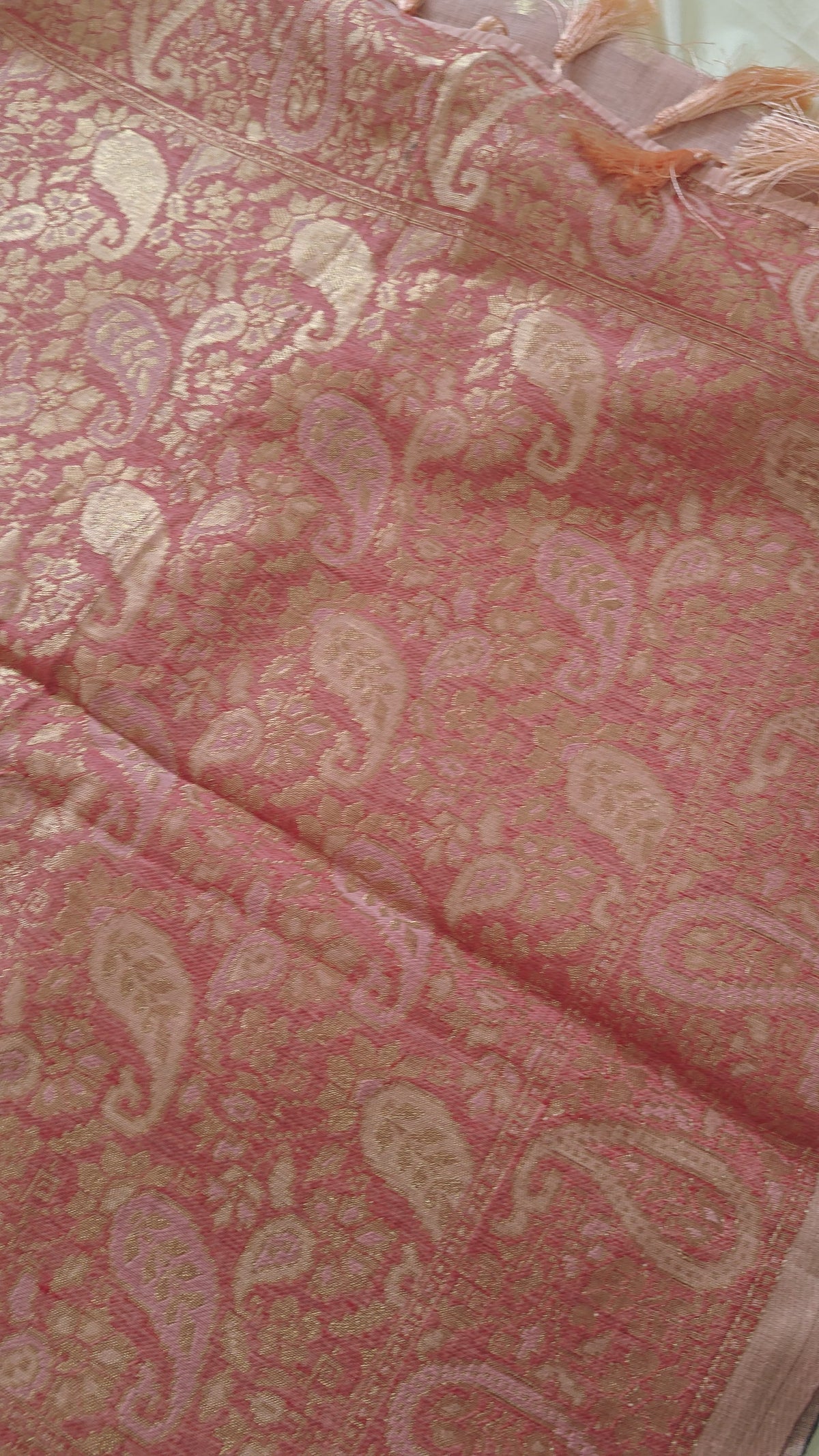 Peach Linen Zari Saree