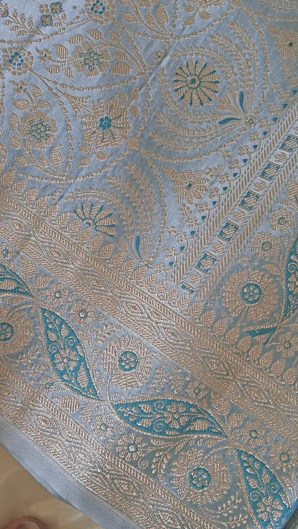 Ferozi Floral Jaal Silk Saree