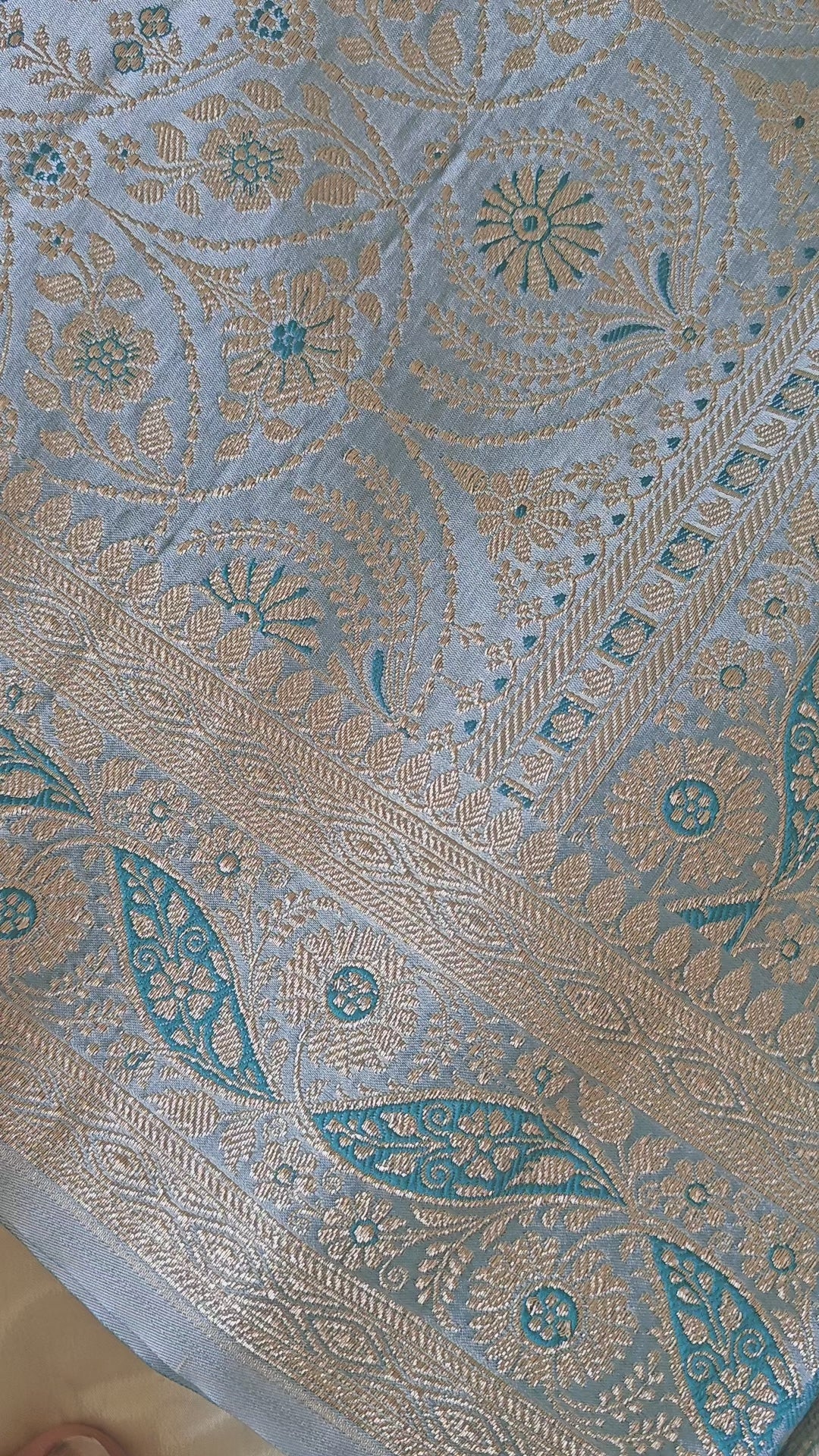 Ferozi Floral Jaal Silk Saree