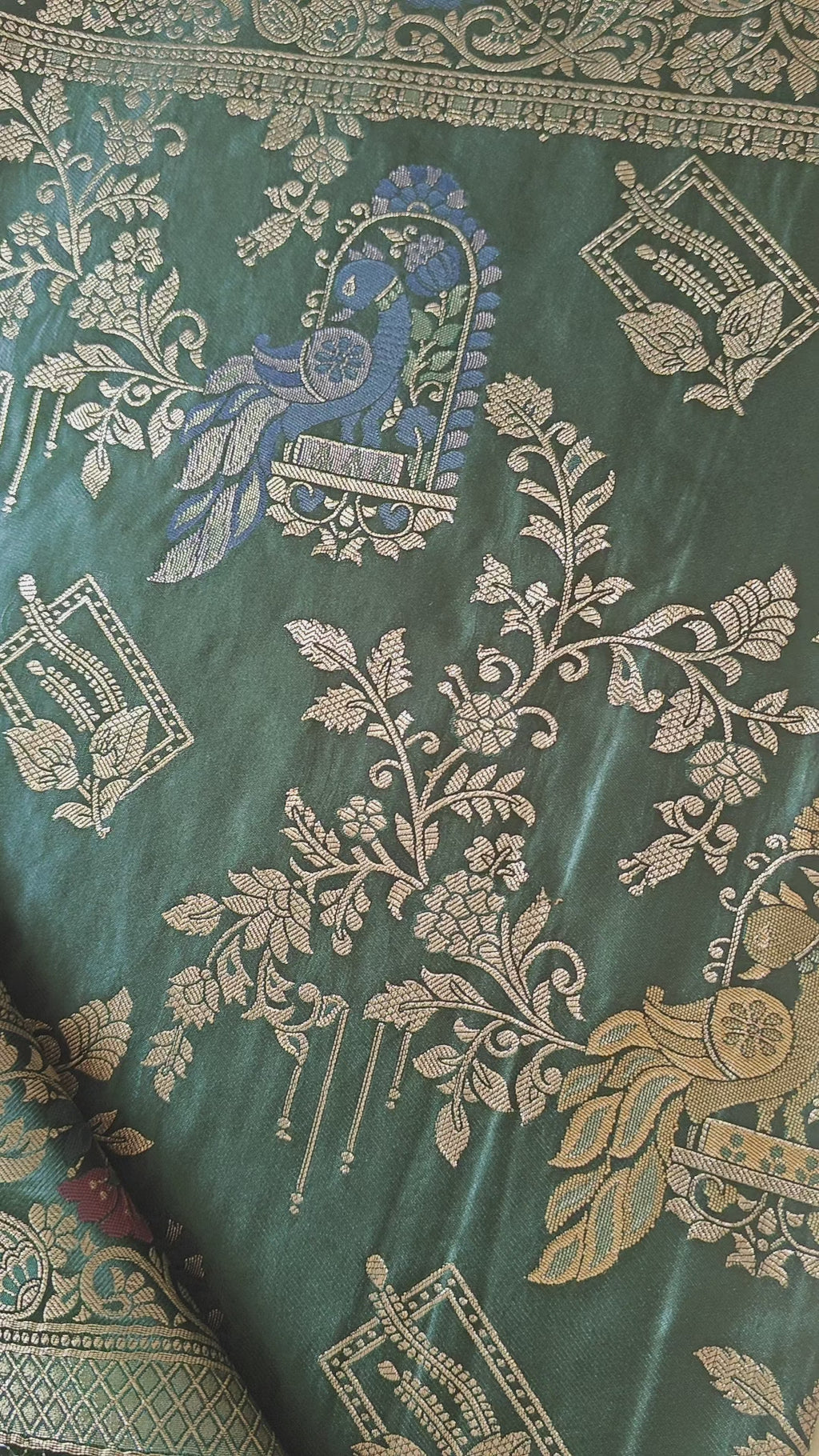 Dark Green Banarasi Silk Peacock Motifs
