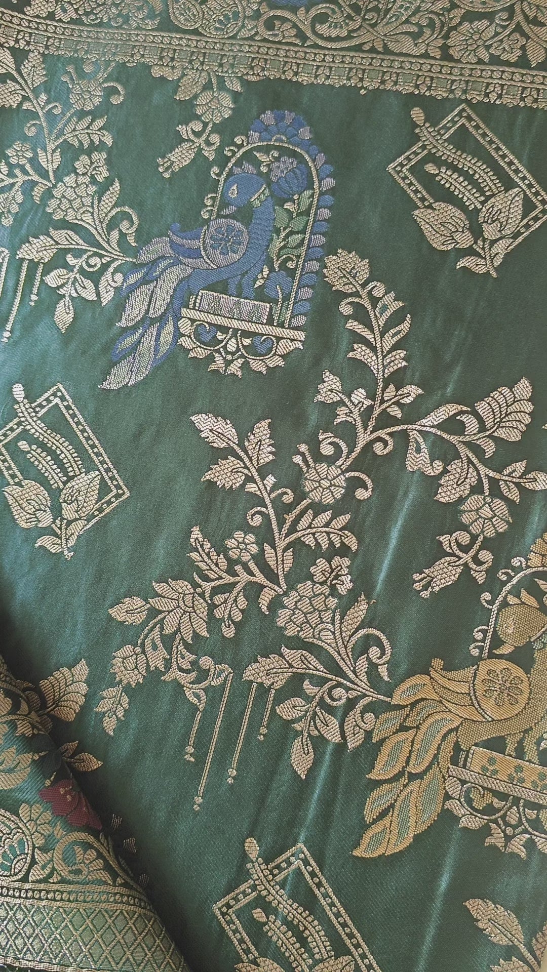 Dark Green Banarasi Silk Peacock Motifs