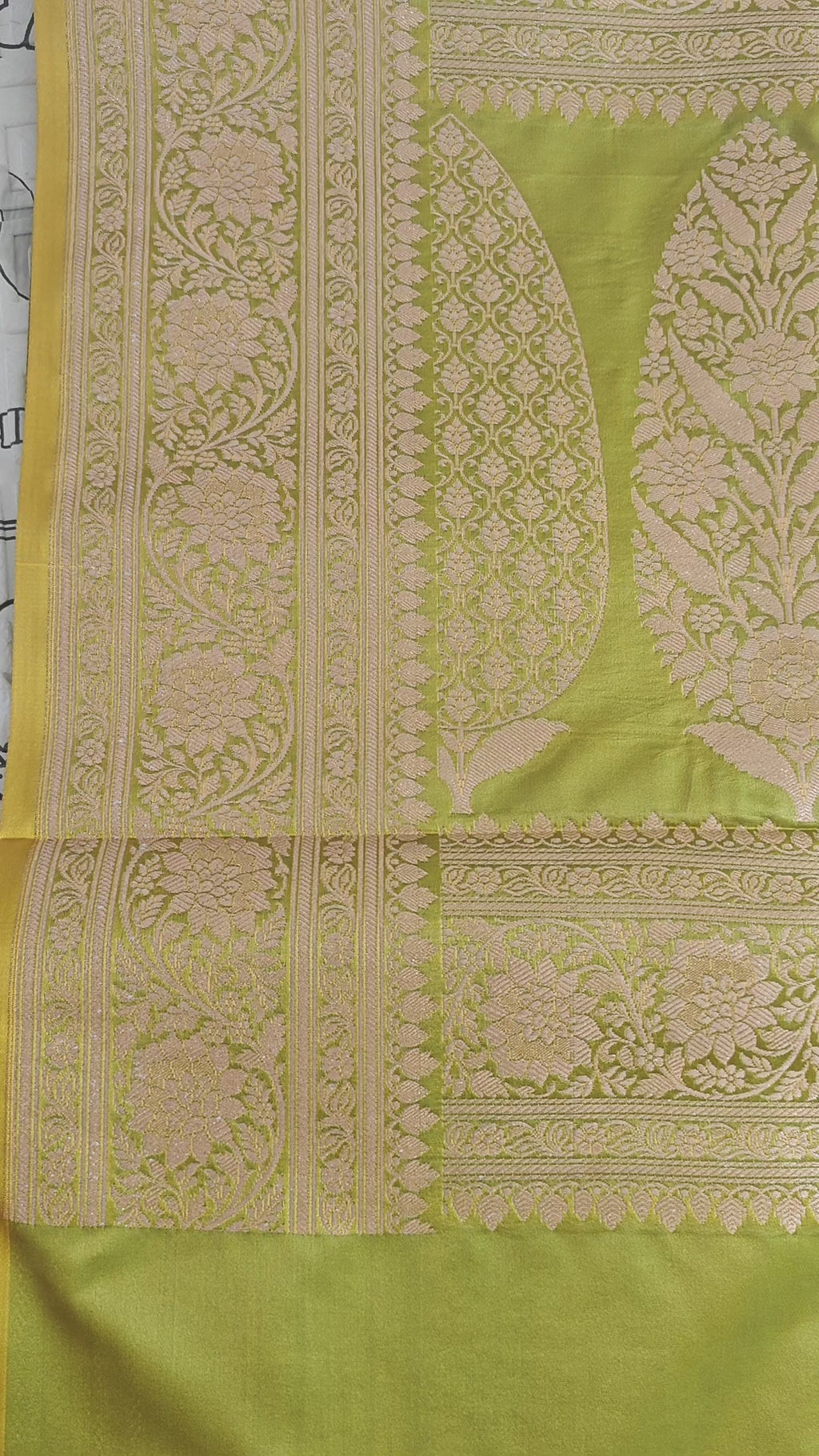 Parrot Green Jaal Katan Silk Saree